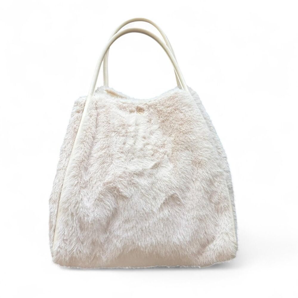 Victoria’s Secret cream faux fur tote bag NWT